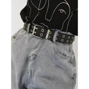 Summer 2024 Punk Y2k Pu Buckle Belt, Grunge Style Grommet Eyelet Belt for Club, Musical Festival, Hip Hop Daily Decor for Jeans